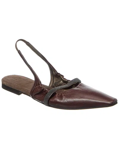 Brunello Cucinelli Leather Slingback Flat In Brown