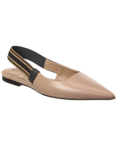 Brunello Cucinelli Leather Slingback Flat In Brown