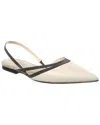 Brunello Cucinelli Bead-embellished Leather Slingback Point-toe Flats In White