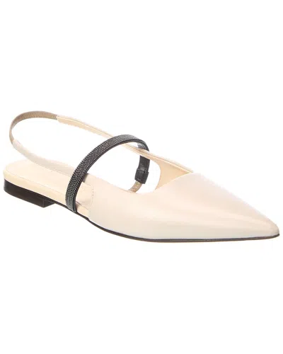 Brunello Cucinelli Leather Slingback Flat In Animal Print