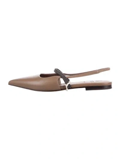 Pre-owned Brunello Cucinelli Leather Slingback Flats In Brown
