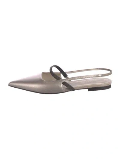 Pre-owned Brunello Cucinelli Leather Slingback Flats In Gray