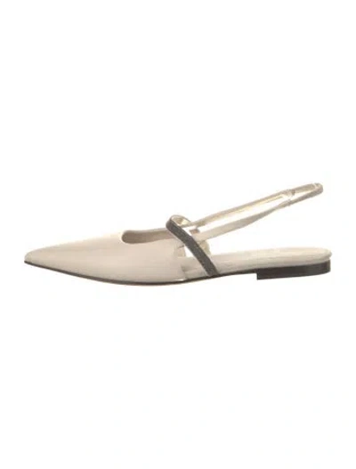 Pre-owned Brunello Cucinelli Leather Slingback Flats In Neutral