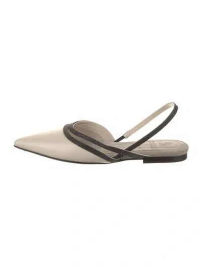 Pre-owned Brunello Cucinelli Leather Slingback Flats In Neutral