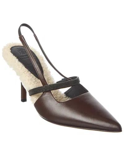 Brunello Cucinelli Leather Slingback Pump In Animal Print
