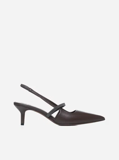 Brunello Cucinelli Dark Brown Slingback Pumps