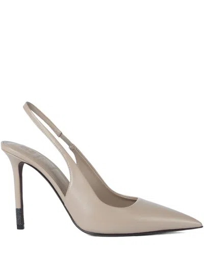 Brunello Cucinelli Leather Slingback Pumps In Gray