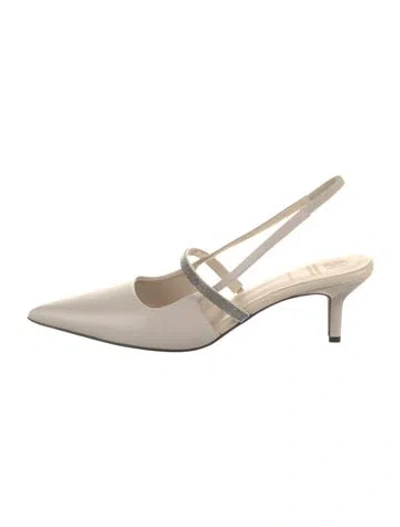 Pre-owned Brunello Cucinelli Leather Slingback Pumps In Gray