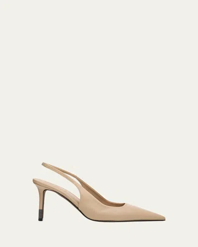 Brunello Cucinelli Leather Slingback Pumps With Monili Heel In Transparent