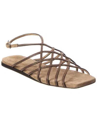 Brunello Cucinelli Leather Slingback Sandal In Brown