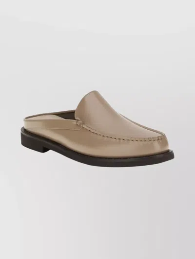 Brunello Cucinelli Leather Slip-on Sandals Round Toe In Brown