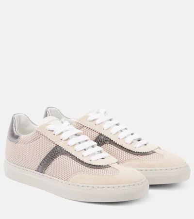 Brunello Cucinelli Mesh And Suede T-toe Sneakers In C7680 Oat