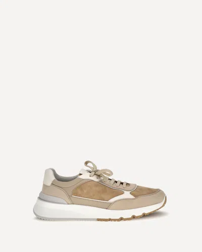 Brunello Cucinelli Bicolor Suede And Leather Low-top Sneakers With Serrated Sole In Multi