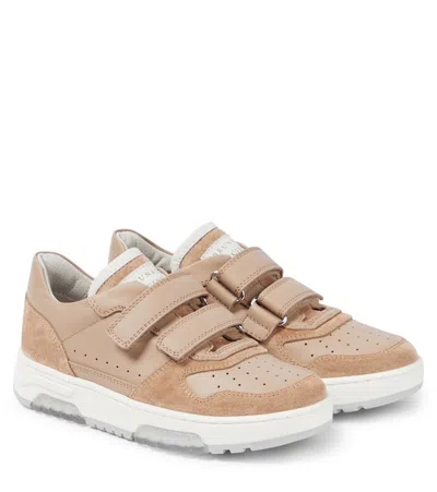 Brunello Cucinelli Kids' Panelled Touch-strap Sneakers In 褐色