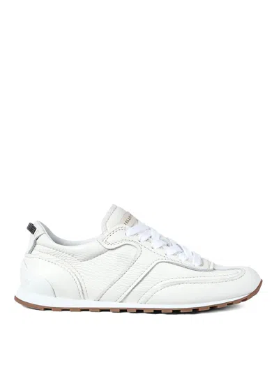 Brunello Cucinelli Grained Soft Leather Runners With Shiny Loops Shoes In White