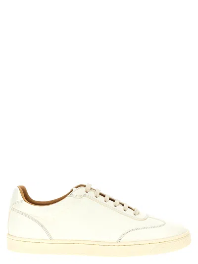 Brunello Cucinelli Leather Trainers In Neutral