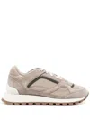 Brunello Cucinelli Leather Sneakers With Suede Accents And Comfortable Fit In Neutrals