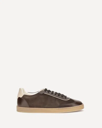 Brunello Cucinelli Low-top Leather And Suede Sneakers With Contrasting Details In Brown