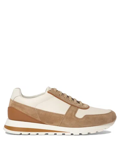 Brunello Cucinelli Olimpo Textured-leather And Suede Sneakers In Beige