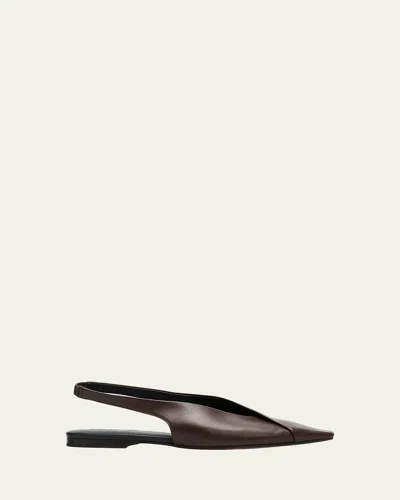 Brunello Cucinelli Leather Square-toe Slingback Flats In Brown