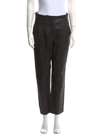 Pre-owned Brunello Cucinelli Leather Straight Leg Pants In Black
