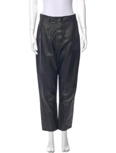 Pre-owned Brunello Cucinelli Leather Straight Leg Pants In Black