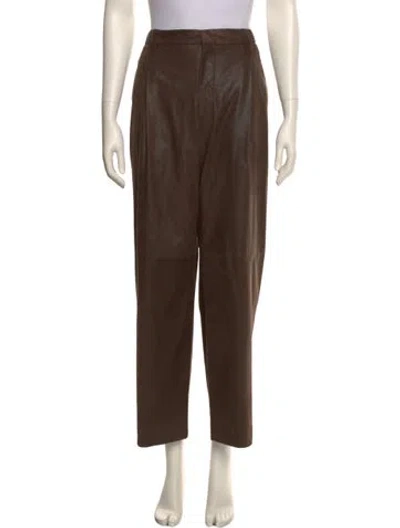 Pre-owned Brunello Cucinelli Leather Straight Leg Pants In Brown