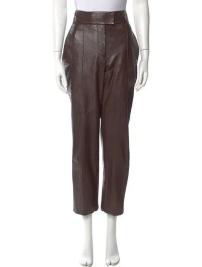 Pre-owned Brunello Cucinelli Leather Straight Leg Pants In Brown