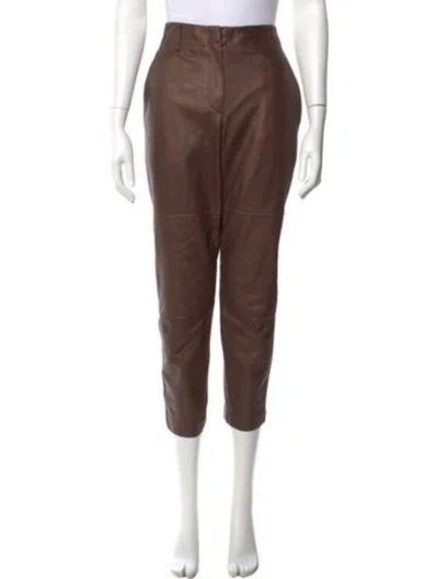 Pre-owned Brunello Cucinelli Leather Straight Leg Pants In Brown