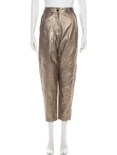 Pre-owned Brunello Cucinelli Leather Straight Leg Pants In Gold