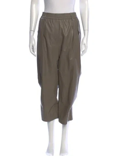 Pre-owned Brunello Cucinelli Leather Straight Leg Pants In Green