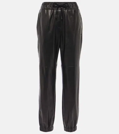 Brunello Cucinelli Leather Straight Pants In Black