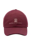 Brunello Cucinelli Leather-strap Cotton Cap In Burgundy