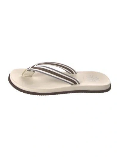 Pre-owned Brunello Cucinelli Leather Striped Flip Flops In Neutrals