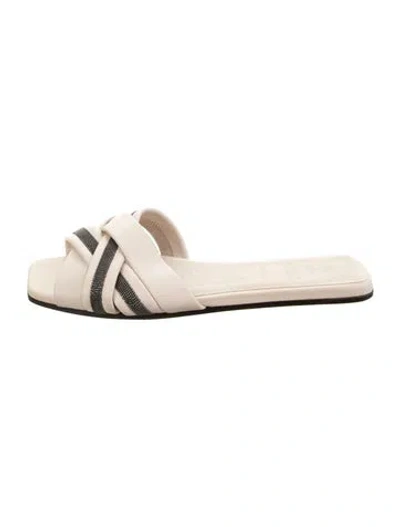 Pre-owned Brunello Cucinelli Leather Striped Slides In Neutral
