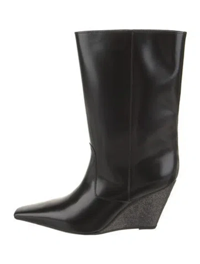 Pre-owned Brunello Cucinelli Leather Studded Accents Boots In Black