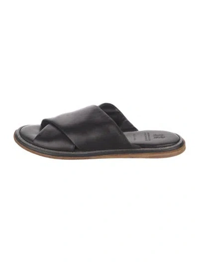 Pre-owned Brunello Cucinelli Leather Studded Accents Slides In Black