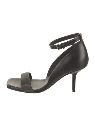 Pre-owned Brunello Cucinelli Leather Studded Accents Slingback Sandals In Black