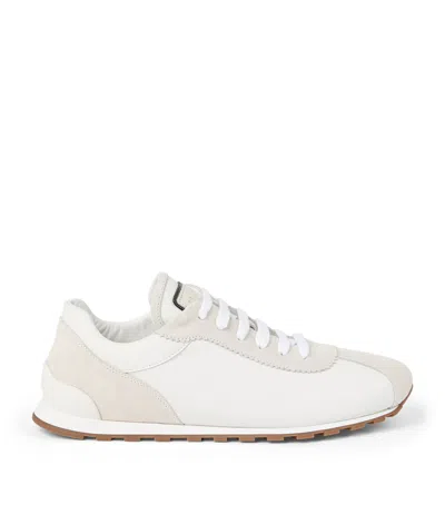 Brunello Cucinelli Leather Suede-trim Sneakers In White