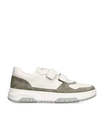 Brunello Cucinelli Kids' Leather Suede-trim Velcro Sneakers In White