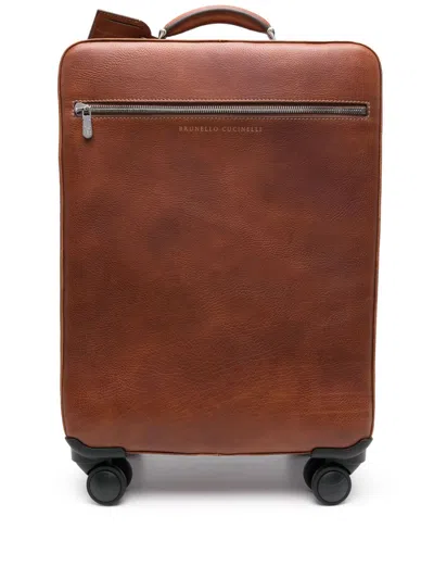 Brunello Cucinelli Leather Suitcase In Brown
