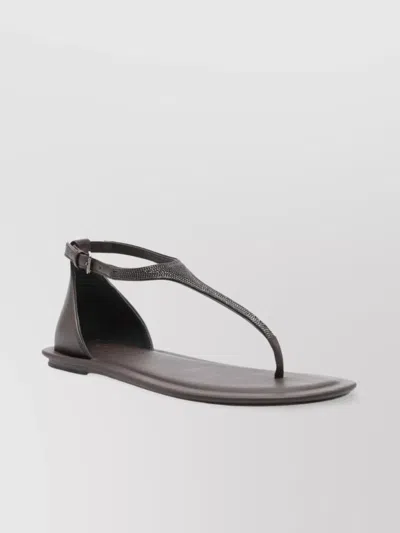 Brunello Cucinelli Leather T-bar Strap Thong Sandals In Brown