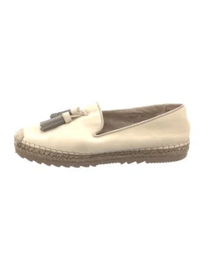 Pre-owned Brunello Cucinelli Leather Tassel Accents Espadrilles In Brown/neutrals