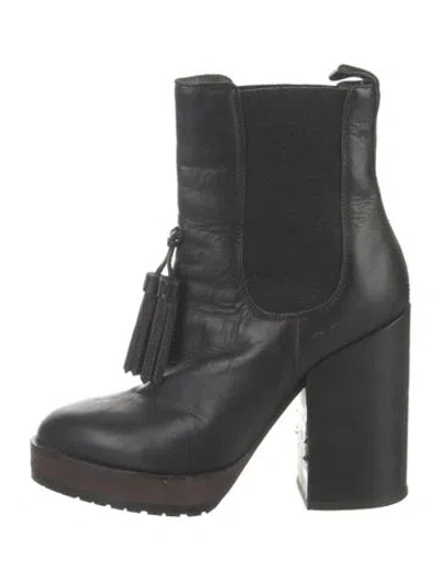 Pre-owned Brunello Cucinelli Leather Tassel Accents Lace-up Boots In Black