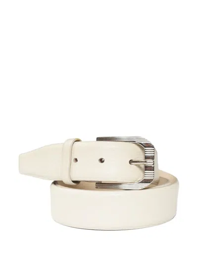 Brunello Cucinelli Leather Textured Buckle Belt In Neutral