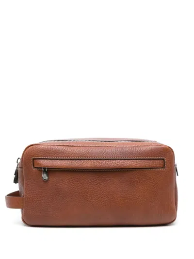 Brunello Cucinelli Leather Toiletry Bag In Brown