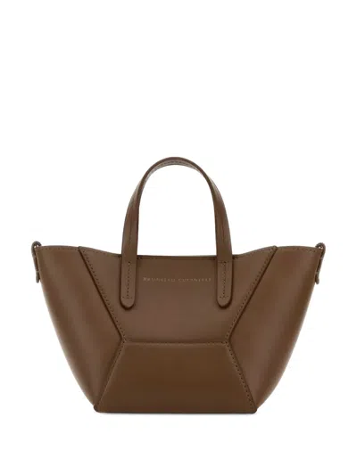Brunello Cucinelli Bead Mini Leather Tote Bag In Orange