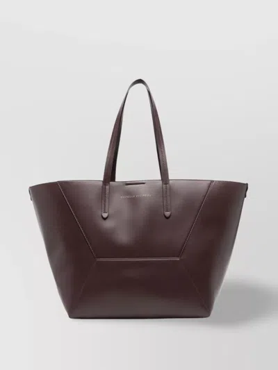 Brunello Cucinelli Leather Tote Bag Detachable Pouch In Red