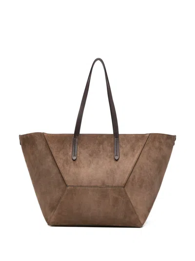 Brunello Cucinelli Leather Tote Bag In Sand