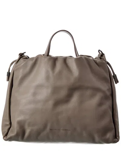 Brunello Cucinelli Leather Tote In Gray